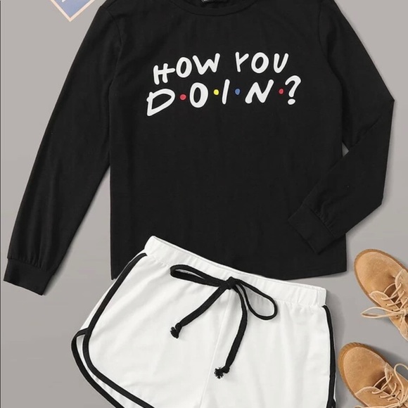 Tops - Friends slogan top and dolphin shorts